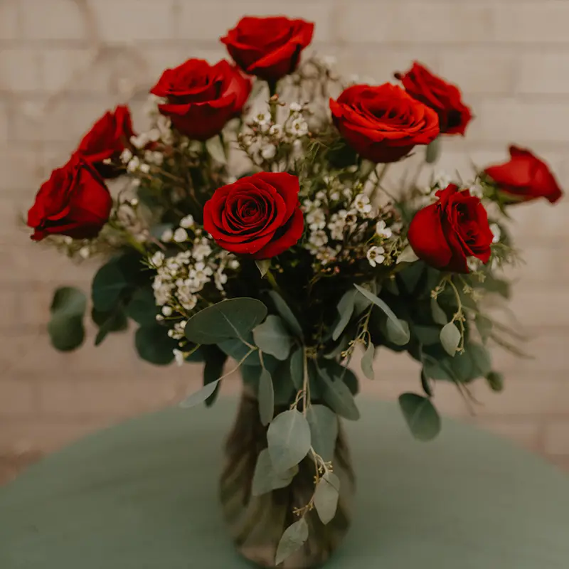 Red roses in vase